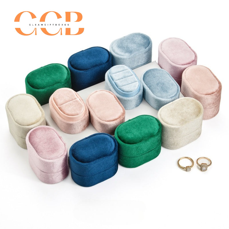Velvet Oval Ring Box, Single, Double or Triple Slot Jewellery Box，Plush Lined Holder for Wedding & Engagement Rings, Proposal Photo Prop & Bridal Accessory