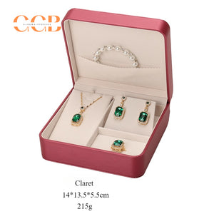 PU leather jewelry set box for necklace ring earrings bracelet display packaging gift box for wedding bridal custom logo bulk order