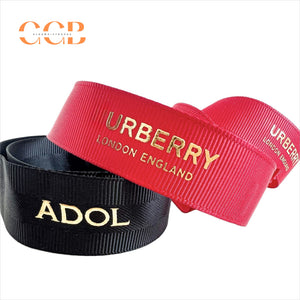Custom Grosgrain Satin Ribbon with Gold Foil Logo, Personalized Name Printing, Gift Packaging Ribbon for Flowers and Boxes