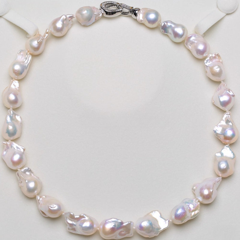 5A 9-15mm Small White Baroque Pearl Necklace, 40cm Natural Iridescent Freshwater Pearl Strand in Sterling Silver, Pearl Wholesale Bulk
