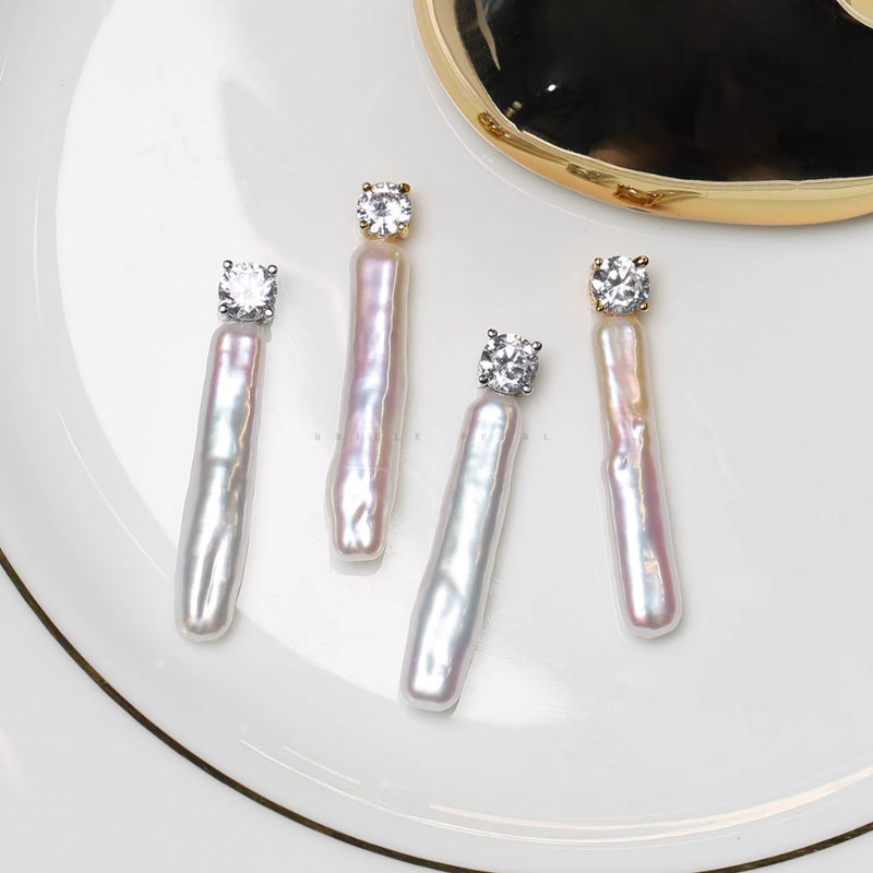 5A Baroque Freshwater Pearl Pendant, Toothpick Shape with S925 Bail