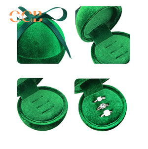 Round velvet jewelry ring box with ribbon single double triple slot gift packaging for wedding engagement proposal display custom logo