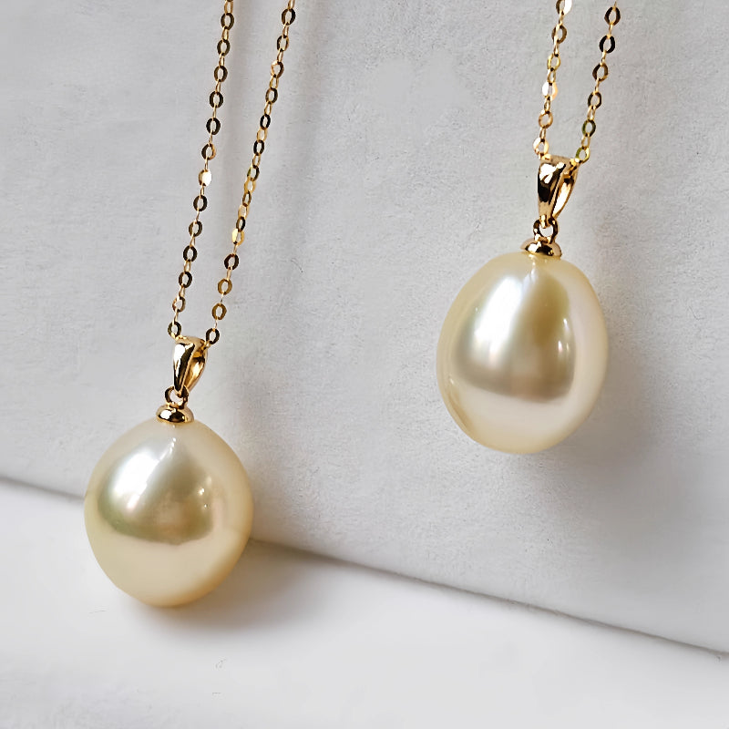 18K Gold 5A 11-14mm Rose Gold South Sea Pearl Pendant Necklace, Drop Shape High Luster Natural Sea Pearl, Luxury Jewelry, Pearl Wholesale