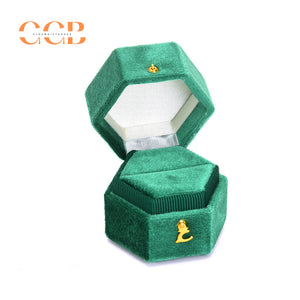 Hexagon Velvet Ring Box Green Wedding Proposal Ring Box