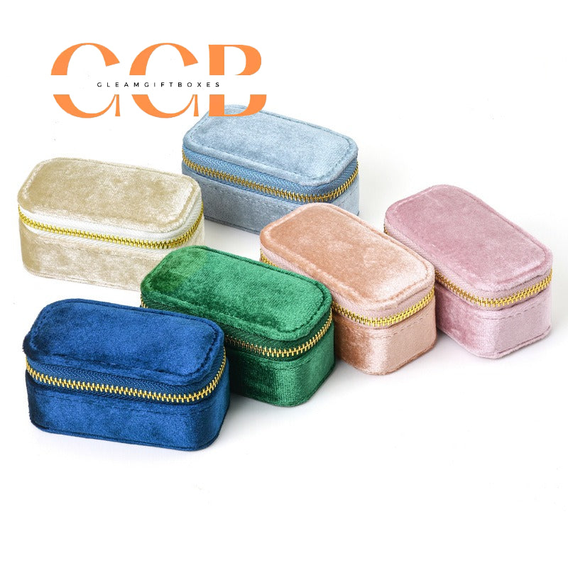 Velvet Mini Travel Jewelry Case, Zippered Organizer with Ring Slots for Rings & Earrings, Bridesmaid Gift & Travel Accessory