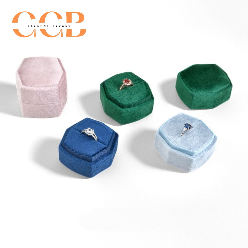 Hexagonal Velvet Ring Box with Lift-Off Lid，Elegant Engagement & Proposal Ring Holder, Wedding Photo Prop, Bridal Gift