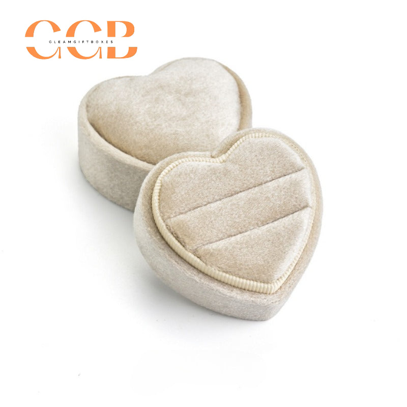 Heart-Shaped Velvet Ring Box, Single or Double Slot Jewellery Box for Engagement & Wedding Rings, Romantic Proposal & Bridal Accessory