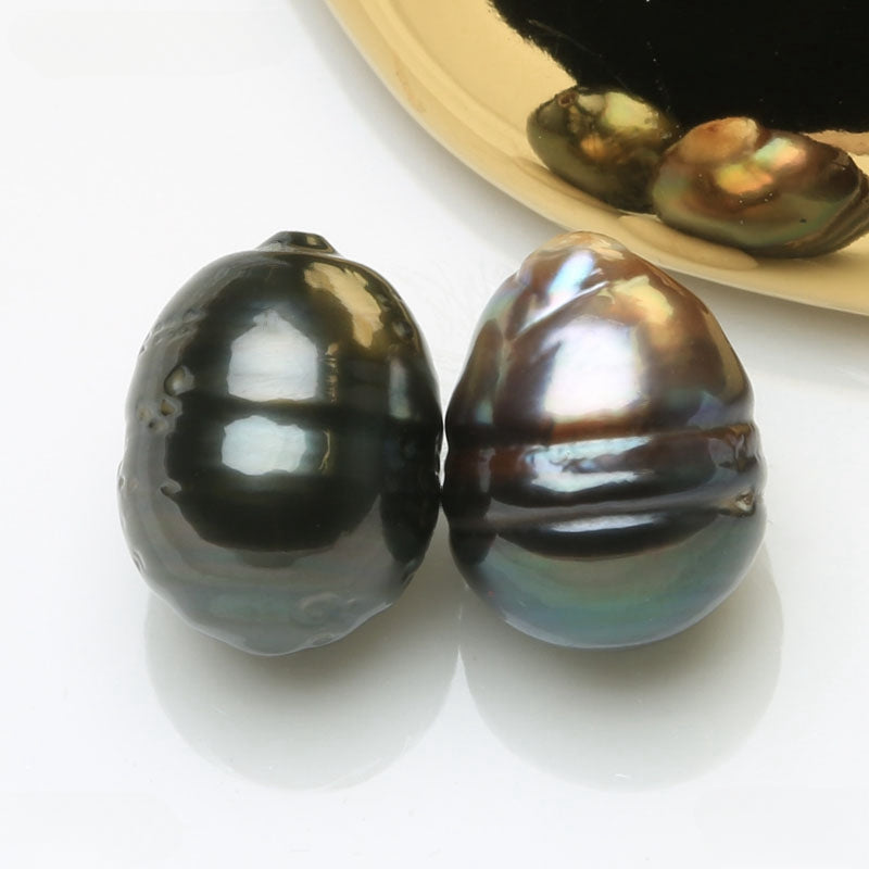 3A 7–8mm Peacock Tahitian Baroque Pearl Pair, Undrilled or Half Drill