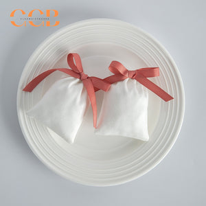 20pcs white jewelry pouch with pink bow, luxury drawstring gift bags for rings earrings necklaces, elegant jewelry packaging set
