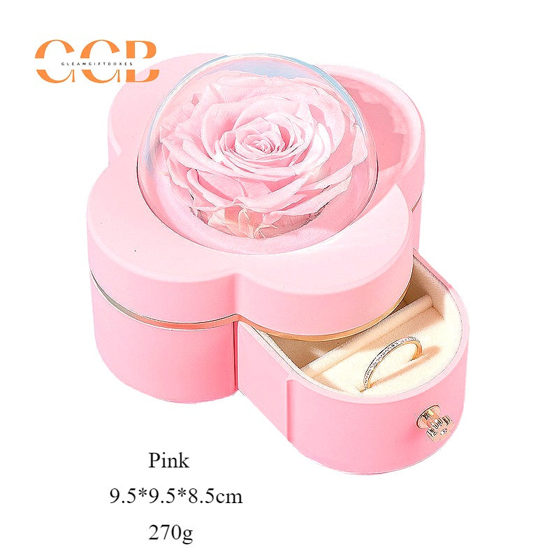 Preserved Four-Leaf Clover Flower Ring or Pendant Jewelry Box