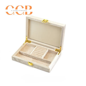 Velvet Jewelry Box with Gold Clasp, Multi-Compartment Organizer for Rings, Earrings & Necklaces, Vanity & Drawer Storage