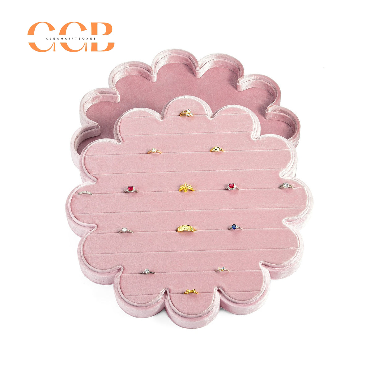 Pink Ring Display Tray, Scalloped Jewelry Organizer, Velvet Ring Holder, Cute Jewelry Display, Gift for Her