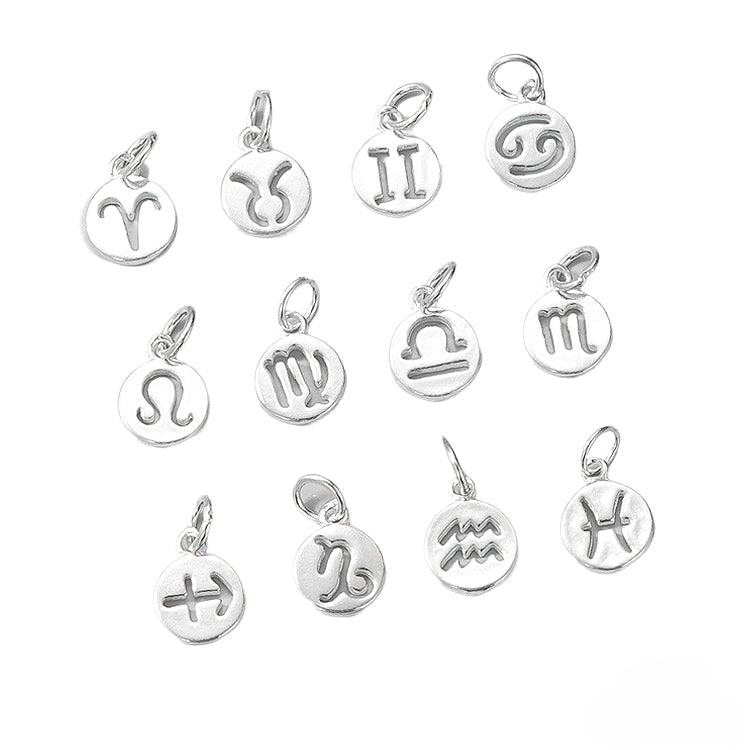 S925 Sterling Silver Twelve Constellation Pendant, DIY Beaded Rope Bracelet Necklace Accessories, 8.2mm & 9.2mm