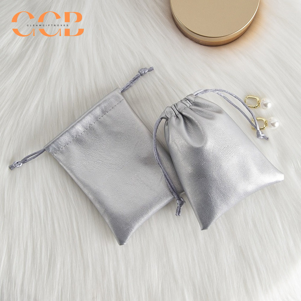 20pcs PU silver jewelry pouch set, metallic drawstring bags for rings earrings necklaces, luxury jewelry packaging gift pouches