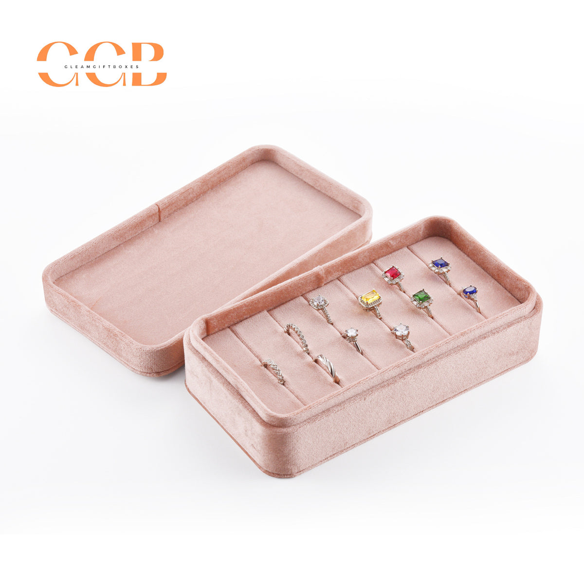 Velvet ring jewelry box tray, jewelry storage and display organizer, velvet ring holder case, wholesale jewelry packaging and display