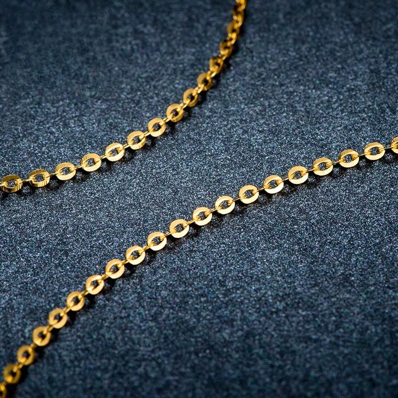 18K Gold O Chain Necklace AU750, Adjustable 40-50cm Flash O Link Collarbone Chain for Pendant