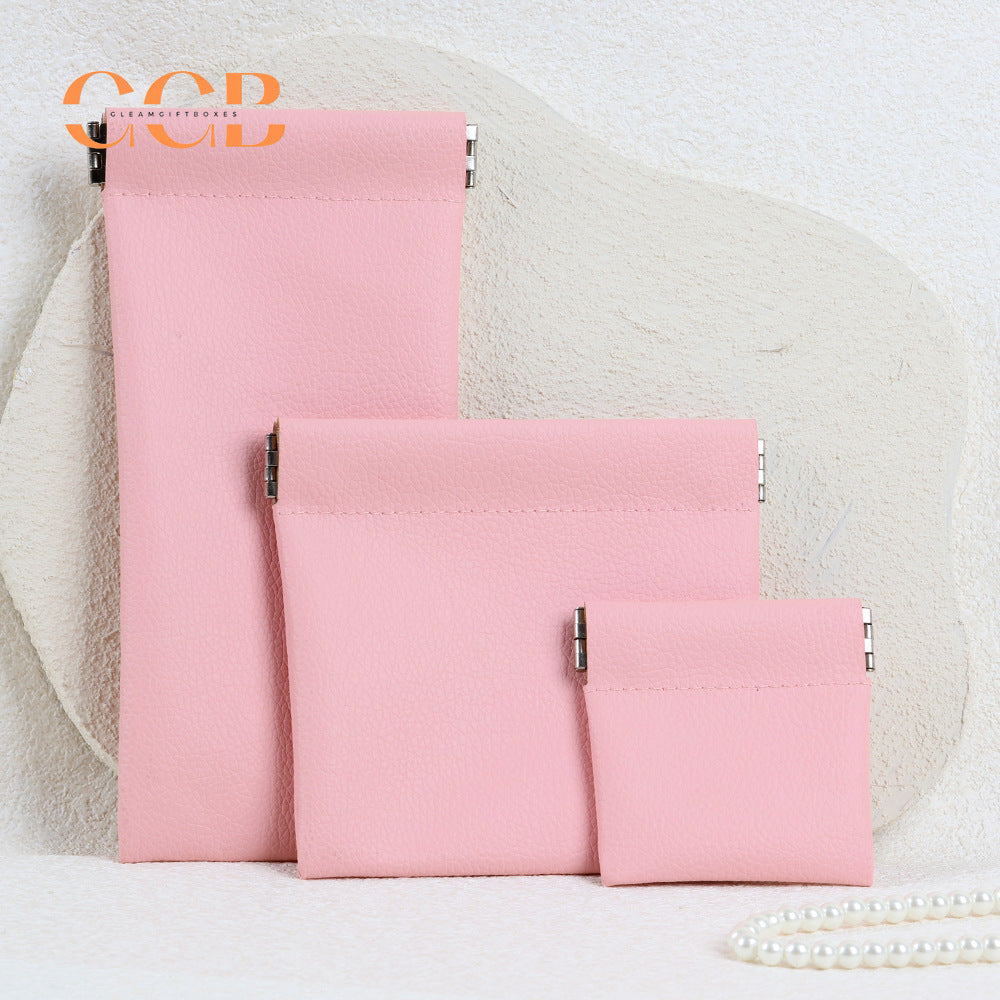 20pcs Lychee Pattern Faux Leather Snap Pouch | Custom LOGO Multi-Functional Storage Bag for Jewelry, Glasses & Necklaces
