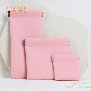 20pcs Lychee Pattern Faux Leather Snap Pouch | Custom LOGO Multi-Functional Storage Bag for Jewelry, Glasses & Necklaces