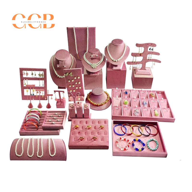 Luxury Pink Velvet Jewelry Display Set, Elegant Neck Model and Ring Holder Stand, Bracelet Display for Showcase, Gift for Jewelry Lovers