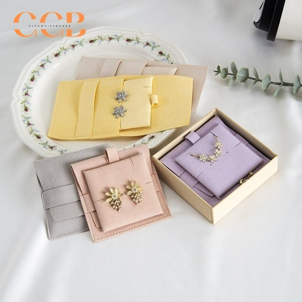 20pcs 12 color jewelry pouch set 8x8cm with 6x6cm holder, multi color suede jewelry packaging for earrings rings necklaces