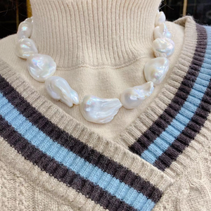 5A 17-27mm Large Baroque Pearl Necklace 40cm, Natural White Iridescent Freshwater Pearls with 18K Gold Clasp, Pearl Wholesale
