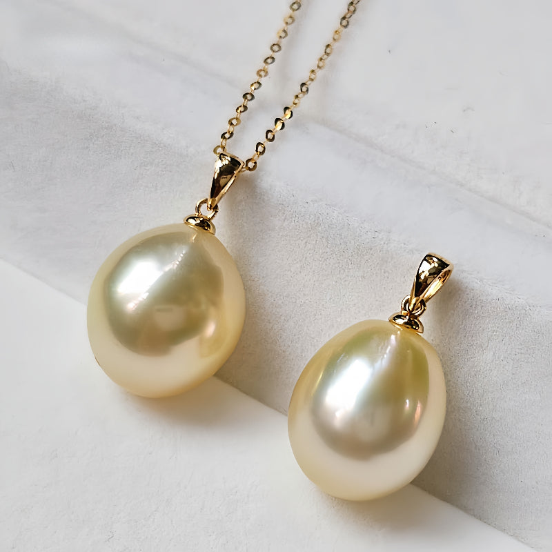 18K Gold 5A 11-14mm Rose Gold South Sea Pearl Pendant Necklace, Drop Shape High Luster Natural Sea Pearl, Luxury Jewelry, Pearl Wholesale
