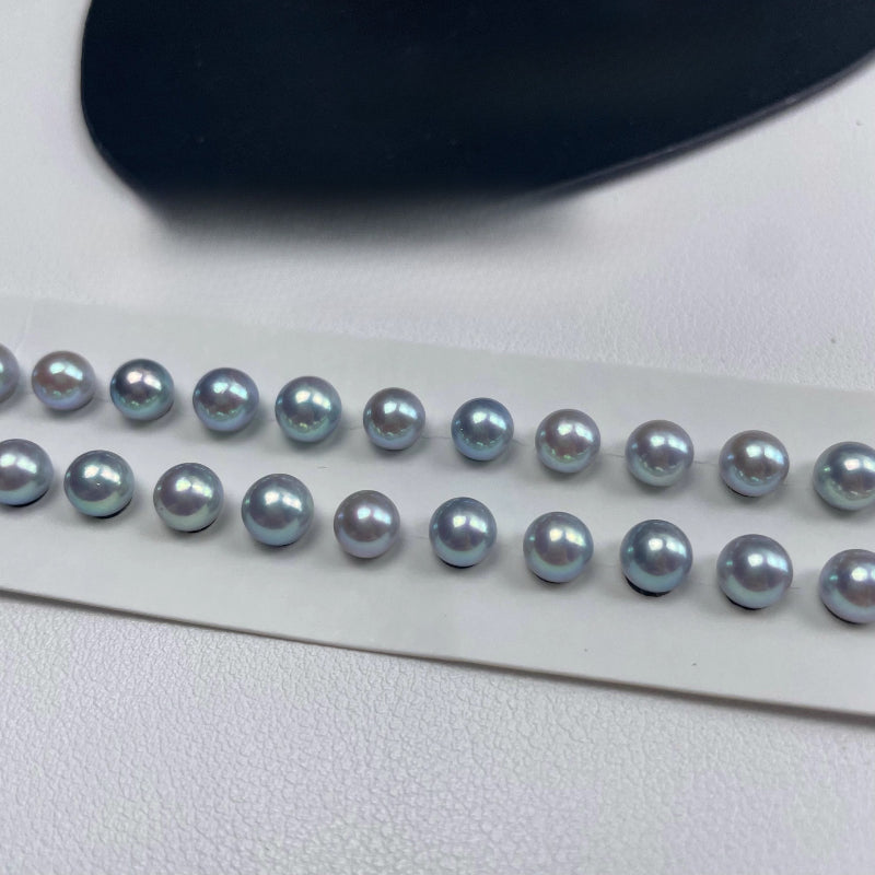 5A 5-9mm Silver Grey Akoya Pearl, Natural Round Loose Pearl with High Luster and Minimal Blemish, Undrilled Half Drilled 1mm or Fully Drilled 0.7mm