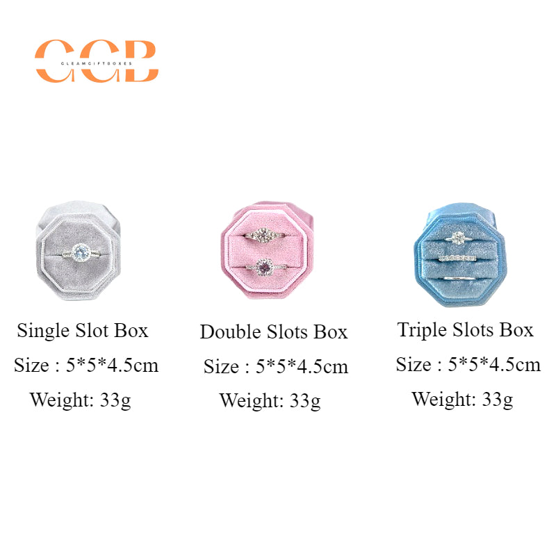 Velvet octagonal three ring box for wedding