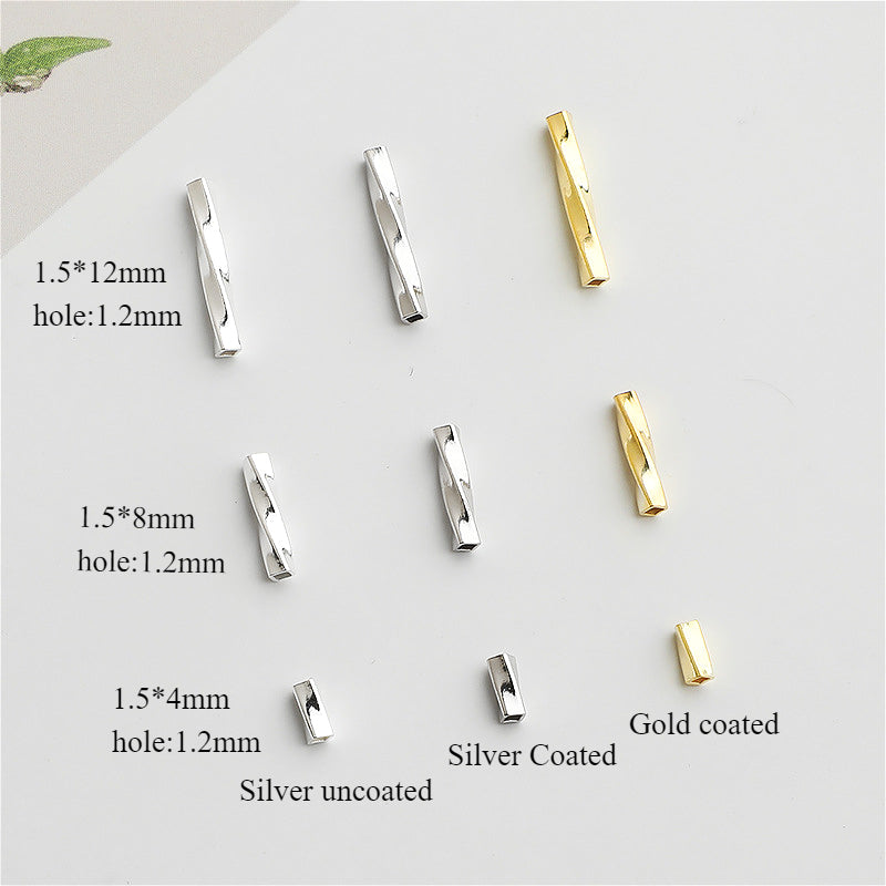 10pcs S925 Gold Plated Tube Beads, Twisted Silver Spacers -4,8,12mm
