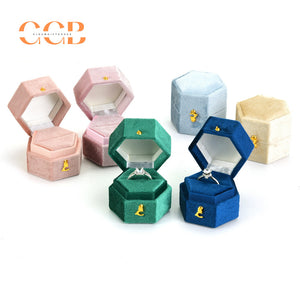 Hexagon Velvet Ring Box Green Wedding Proposal Ring Box