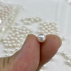 5A 4-10mm White Akoya Pearl, Natural Round Loose Pearl with Strong Luster and Minimal Blemish, Undrilled Half Drilled 1mm or Fully Drilled 0.7mm