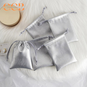 20pcs PU silver jewelry pouch set, metallic drawstring bags for rings earrings necklaces, luxury jewelry packaging gift pouches