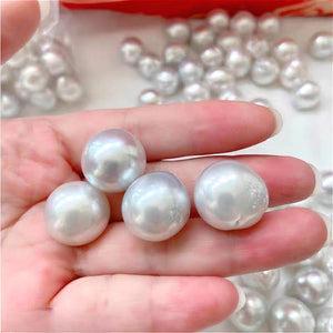 4A 9-15mm Australian White South Sea Baroque Pearl, Near Round Loose Pearl with Strong Luster, Undrilled Half Drilled 1mm or Fully Drilled 0.7mm