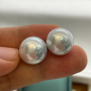 4A 12-13mm Near Round Australian South Sea Pearl Pair, Cool White Pearls Extra Bright Luster Slight Blemish Clean Front for Earrings Jewelry