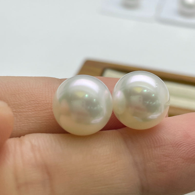 5A 12-13mm 2 pcs Australian South Sea White Pearl Pair, Natural Round Undrilled Loose Pearls for Custom Earrings, Super High Mirror Luster