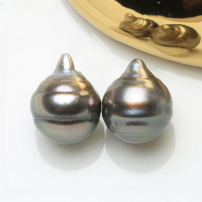 3A 7–8mm Peacock Tahitian Baroque Pearl Pair, Undrilled or Half Drill
