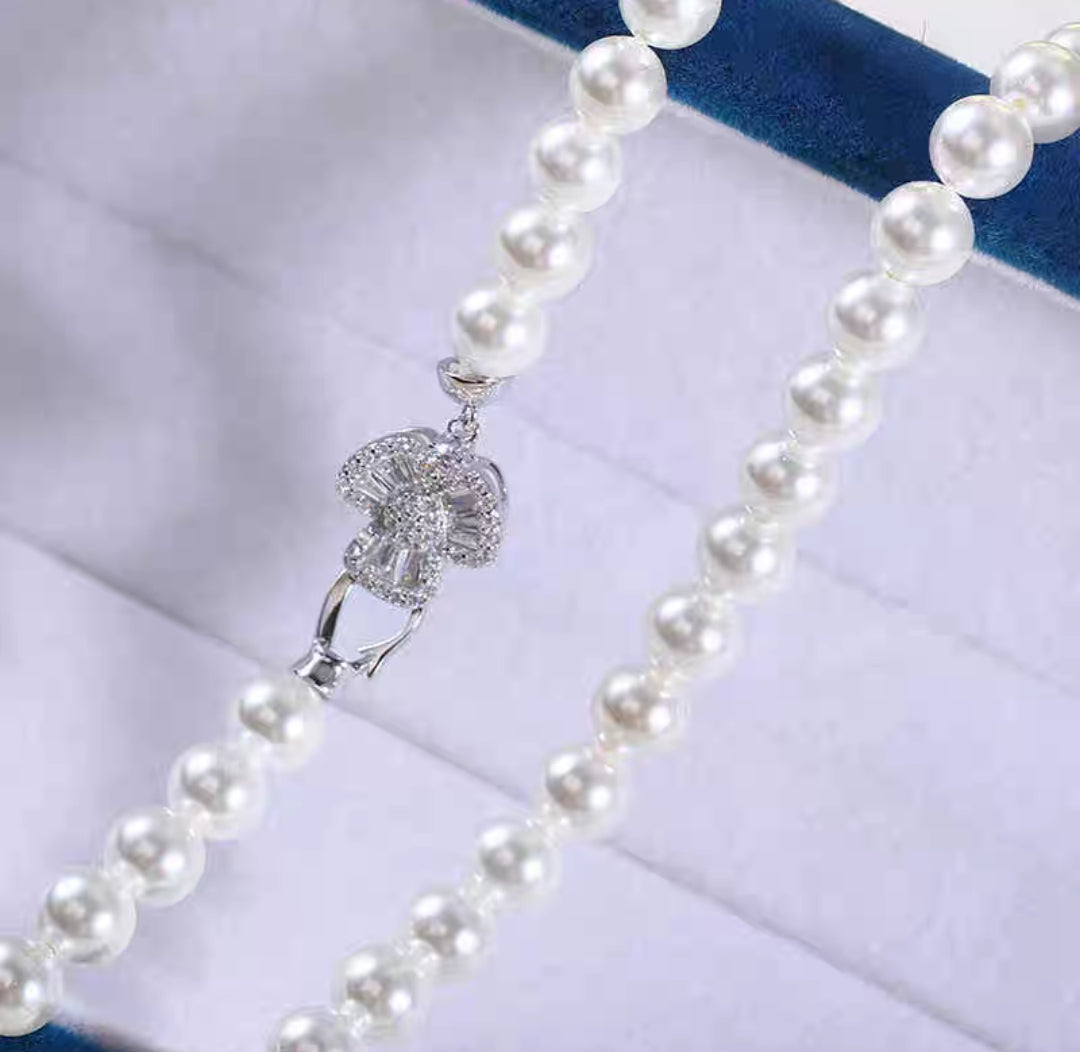 S925 sterling silver three-leaf flower pearl clasp