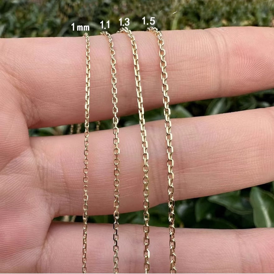 18K Gold Chain Necklace AU750, Craftsmanship Adjustable Plain Cross Collarbone Chain in White Gold or Rose Gold for Women
