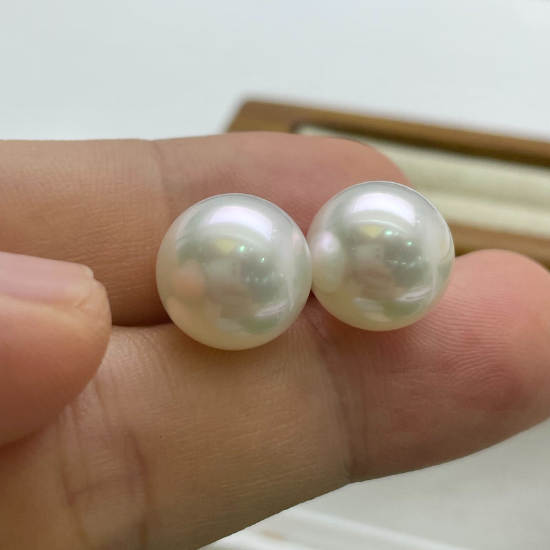 5A 12-13mm 2 pcs Australian South Sea White Pearl Pair, Natural Round Undrilled Loose Pearls for Custom Earrings, Super High Mirror Luster
