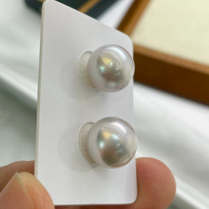 4A 12-13mm Round Australian South Sea Pearl Pair, Natural Gray White Sea Pearls with Strong Luster Slight Blemish for Earrings Jewelry