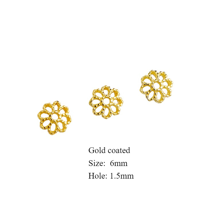 10pcs S925 Silver Gold Plated Flower Bead Cap for DIY Jewelry Making