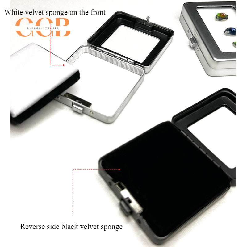 Square Metal Gemstone Display Tray with Glass Top Storage Boxes