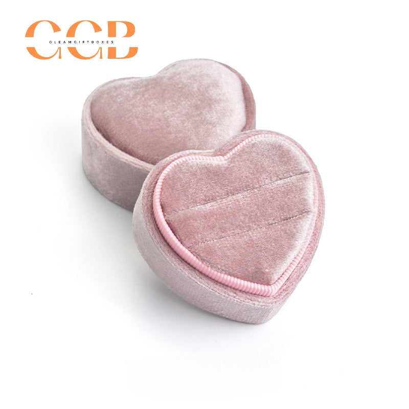 Heart-Shaped Velvet Ring Box, Single or Double Slot Jewellery Box for Engagement & Wedding Rings, Romantic Proposal & Bridal Accessory