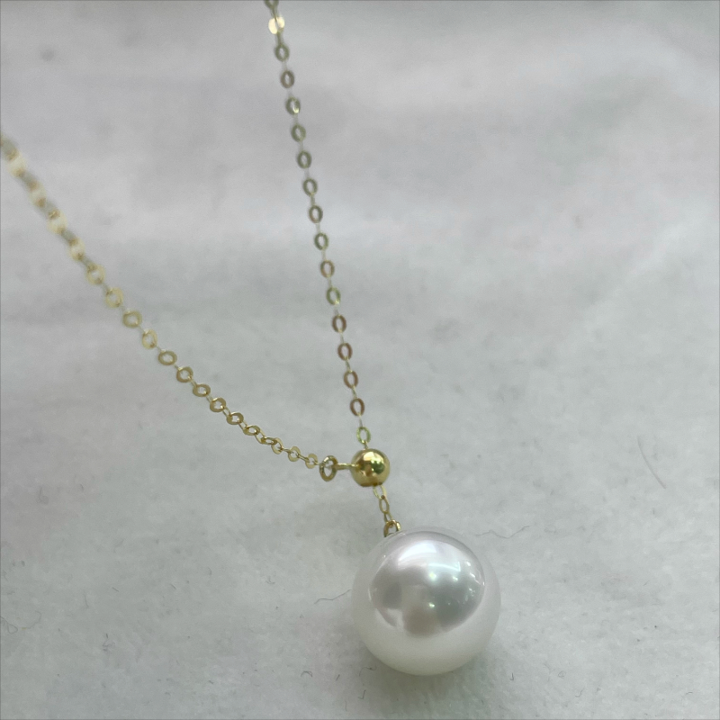 4A 10–11mm Australian White South Sea Pearl Pendant Necklace, Near Round High Luster Cold White Flawless Pearl, 18K Gold Adjustable Y Chain