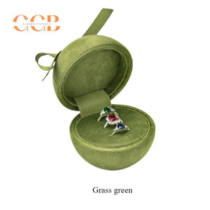 Round velvet jewelry ring box with ribbon single double triple slot gift packaging for wedding engagement proposal display custom logo