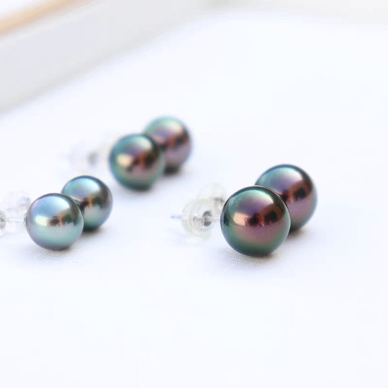 5A Tahitian Black Pearl Earrings 8–14mm in 18K Solid Gold