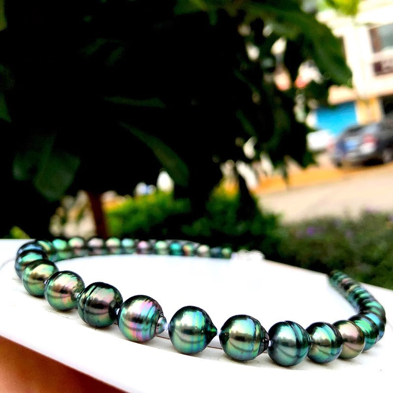 3A 8-11mm Tahitian Baroque Pearl Strand 40cm, Natural Black Saltwater Pearls with Peacock Overtones, Good Luster for Jewelry Making