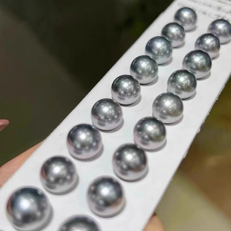 5A 9-14mm 18K Gold Tahitian Gray Loose Round Pearl, Platinum Grey Pearl