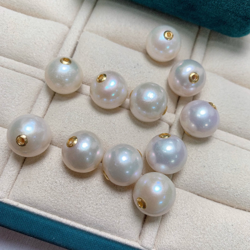 3a 12-13mm 白色圆光路路通 1.a3A 12-13mm White Round Pearl Bead Lu Lu Tong, Strong Luster Freshwater Pearl with 1.8mm Large Hole for DIY Jewelry Making Wholesale8mm孔