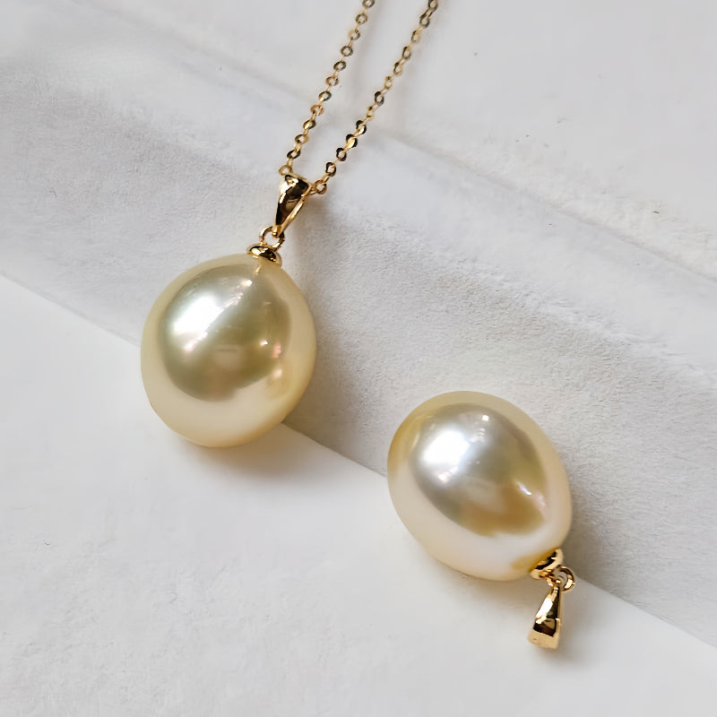 18K Gold 5A 11-14mm Rose Gold South Sea Pearl Pendant Necklace, Drop Shape High Luster Natural Sea Pearl, Luxury Jewelry, Pearl Wholesale
